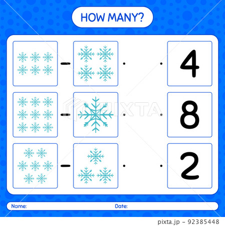 How many counting game with snowman. worksheet for preschool kids, kids activity sheet 92385448