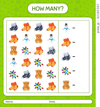 How many counting game with christmas icon. worksheet for preschool kids, kids activity sheet How many counting game with christmas icon. worksheet for preschool kids, kids activity sheet 92385567