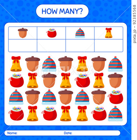 How many counting game with christmas icon. worksheet for preschool kids, kids activity sheet 92385568