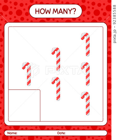 How many counting game with candy cane. worksheet for preschool kids, kids activity sheet How many counting game with candy cane. worksheet for preschool kids, kids activity sheet 92385588