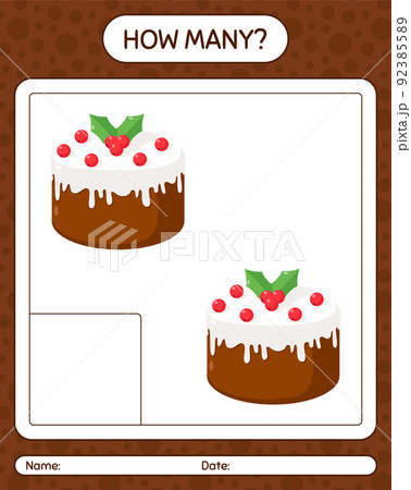 How many counting game with christmas cake. worksheet for preschool kids, kids activity sheet How many counting game with christmas cake. worksheet for preschool kids, kids activity sheet 92385589