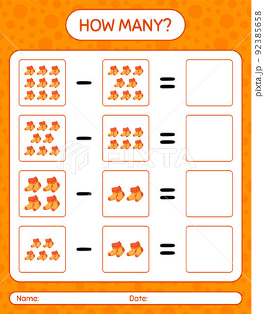 How many counting game with sock. worksheet for preschool kids, kids activity sheet How many counting game with sock. worksheet for preschool kids, kids activity sheet 92385658