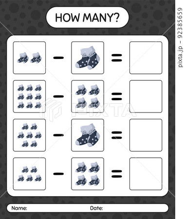 How many counting game with sock. worksheet for preschool kids, kids activity sheet 92385659