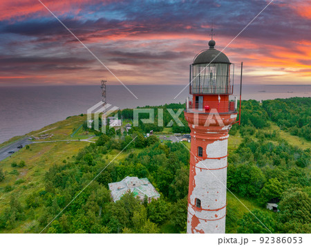 Beautiful limestone cliff on Pakri peninsula, Estonia with the historic lighthouses. 92386053