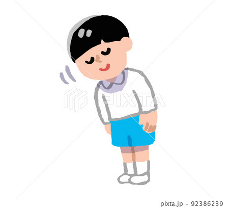 お辞儀し挨拶する男の子（手書きカラー） 92386239
