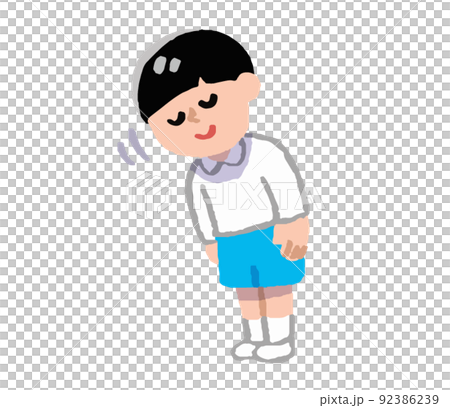 お辞儀し挨拶する男の子（手書きカラー） 92386239