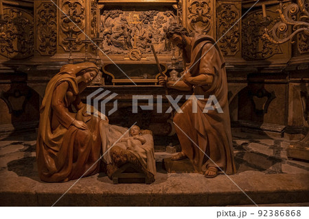 Nativity scene of Joseph and Mother Mary with child Jesus statue at La Seu 92386868