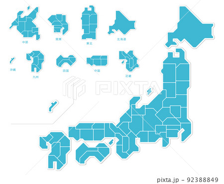 日本地図　都道府県　シンプル　イラスト 92388849