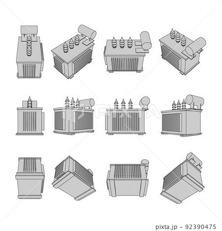 電気工事や工場に使える変圧器のイラストセット 92390475
