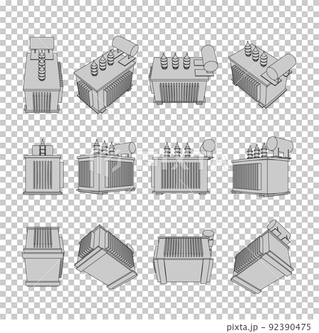 電気工事や工場に使える変圧器のイラストセット 92390475