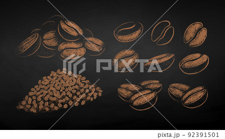 Vector chalk drawn sketches set of coffee beans 92391501