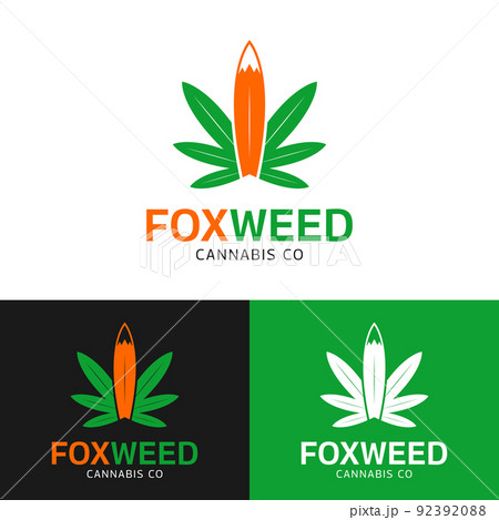 Cannabis Leaves with Fox Tail Logo Design Template 92392088