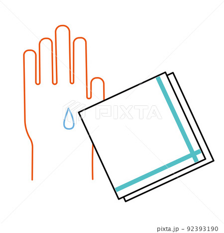 ハンカチで濡れた手を拭くイラストのイラスト素材