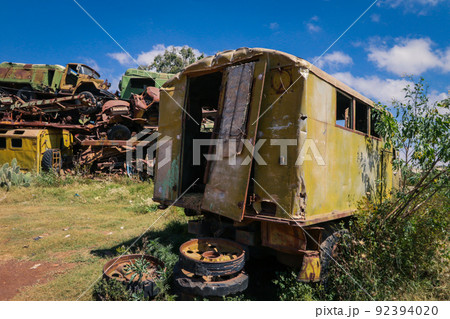 Abandoned Army Tanks on the Tank Graveyard in Asmara, Eritrea 92394020