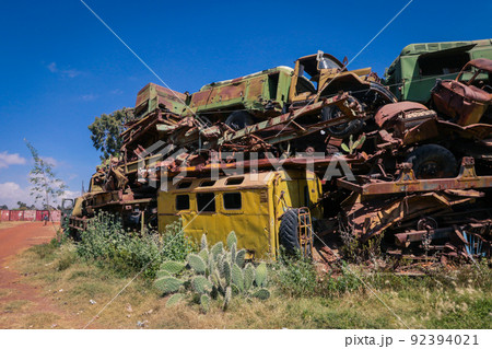 Abandoned Army Tanks on the Tank Graveyard in Asmara, Eritrea 92394021