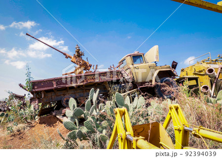 Abandoned Army Tanks on the Tank Graveyard in Asmara, Eritrea 92394039