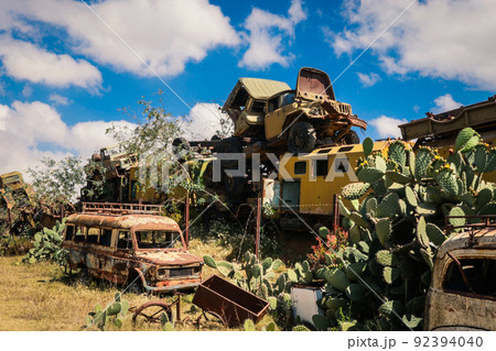 Abandoned Army Tanks on the Tank Graveyard in Asmara, Eritrea 92394040