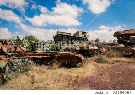 Abandoned Army Tanks on the Tank Graveyard in Asmara, Eritrea 92394067