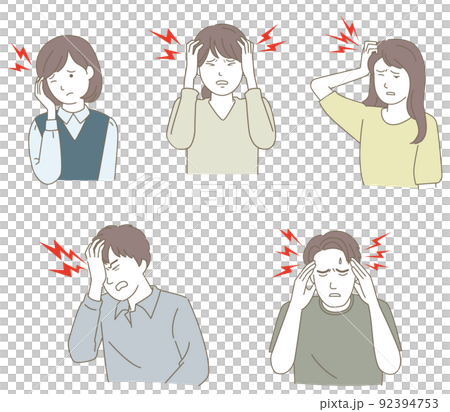 Upper body illustration set for people with headaches, types of headaches 92394753