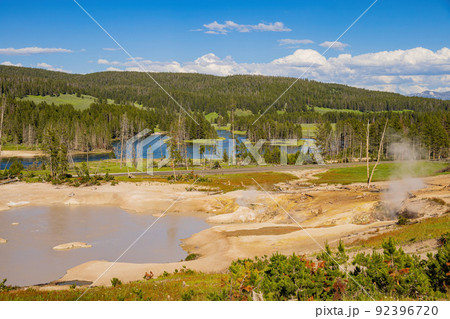 Sunny view of the landscape around Mud Volcano in Yellowstone National Park Sunny view of the landscape around Mud Volcano in Yellowstone National Park 92396720