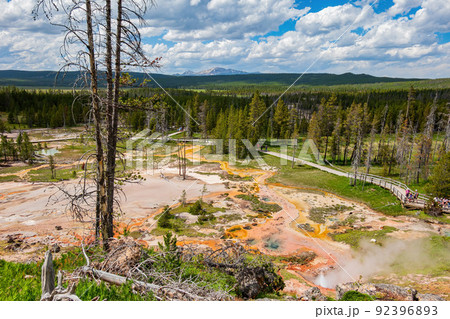 Sunny view of the landscape around Artists Paintpots in Yellowstone National Park Sunny view of the landscape around Artists Paintpots in Yellowstone National Park 92396893