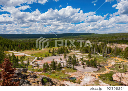 Sunny view of the landscape around Artists Paintpots in Yellowstone National Park Sunny view of the landscape around Artists Paintpots in Yellowstone National Park 92396894
