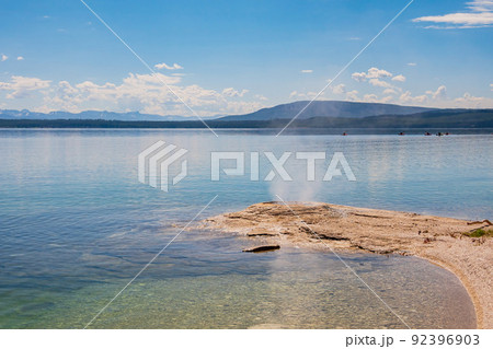 Sunny beautiful landscape of the Big Cone of West Thumb in Yellowstone National Park Sunny beautiful landscape of the Big Cone of West Thumb in Yellowstone National Park 92396903