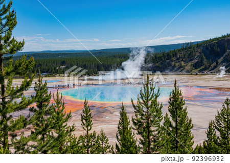 High angle view of the famous Grand Prismatic Spring High angle view of the famous Grand Prismatic Spring 92396932
