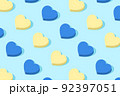 Geometric hearts in the pastel colors of the Ukrainian flag. 92397051