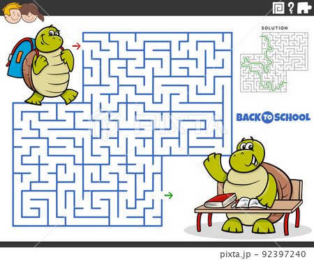 maze game with cartoon turtle pupil going to school 92397240