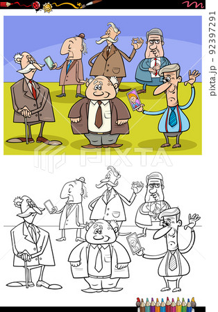 cartoon elder men or seniors group coloring page 92397291