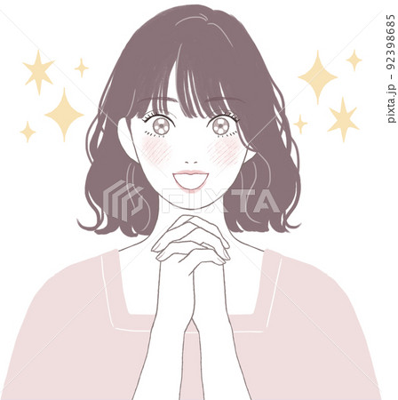 目を輝かせるボブカット(パーマ)の可愛い女性 お祈りver 92398685