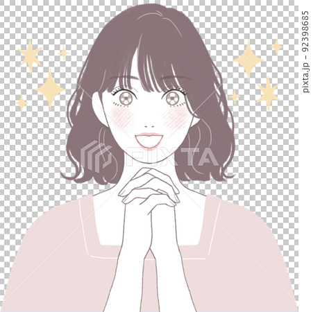 目を輝かせるボブカット(パーマ)の可愛い女性 お祈りver 92398685