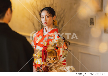 赤い引き振袖　大振袖　婚礼 92399372