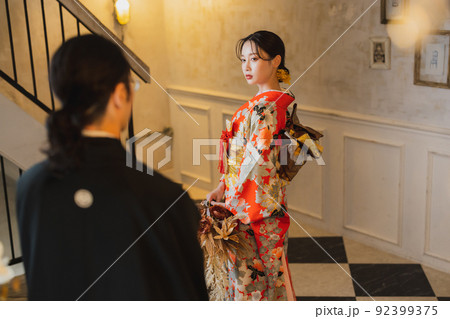 赤い引き振袖　大振袖　婚礼 92399375