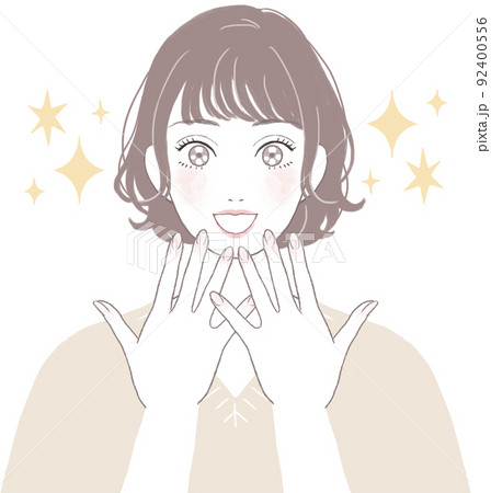 目を輝かせるショートカット(パーマ)の可愛い女性 目を輝かせるショートカット(パーマ)の可愛い女性 92400556