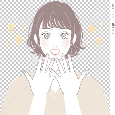 目を輝かせるショートカット(パーマ)の可愛い女性 目を輝かせるショートカット(パーマ)の可愛い女性 92400556