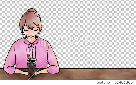 カウンターに座る女の子 92405360