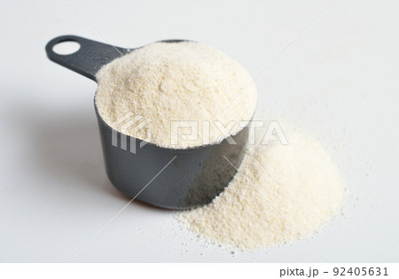 Guar gum, also called guaran, is a galactomannan polysaccharide extracted from guar beans. On white background. Guar gum, also called guaran, is a galactomannan polysaccharide extracted from guar beans. On white background. 92405631