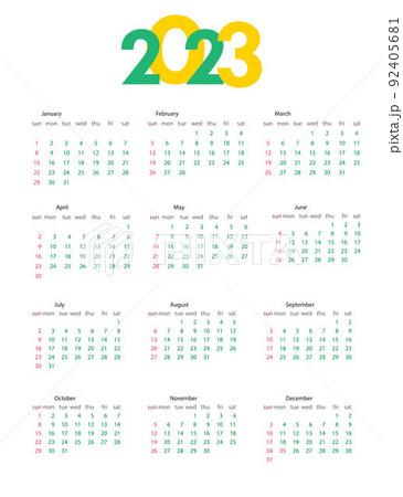 Yearly calendar template 2023. Week starts on Sunday. Calendar design in a minimalist style. Vector 92405681
