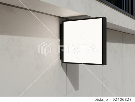 Blank signboard mock up, on the facade. Copy space for your store sign or logo. Modern empty outdoor signage, mockup to add company logo. Store Signboard. Illuminated lightbox on dark wall. 3d render. Blank signboard mock up, on the facade. Copy space for your store sign or logo. Modern empty outdoor signage, mockup to add company logo. Store Signboard. Illuminated lightbox on dark wall. 3d render. 92406828