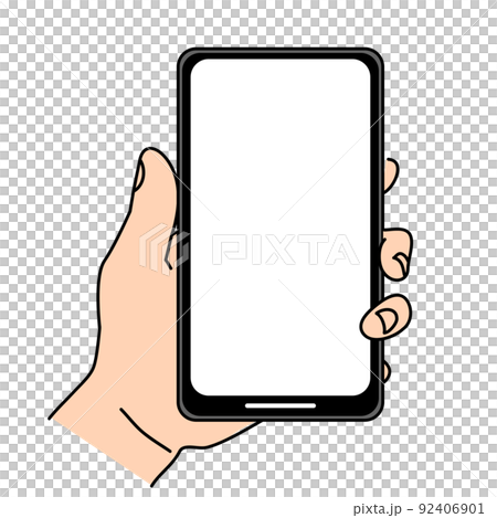 Illustration of a hand holding a portrait smartphone Illustration of a hand holding a portrait smartphone 92406901