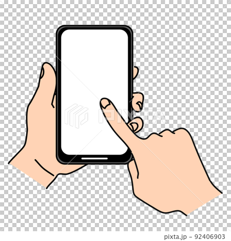 It is an illustration at hand of a person who operates a portrait smartphone It is an illustration at hand of a person who operates a portrait smartphone 92406903