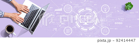 Marketing Strategy concept with person using a laptop Marketing Strategy concept with person using a laptop 92414447