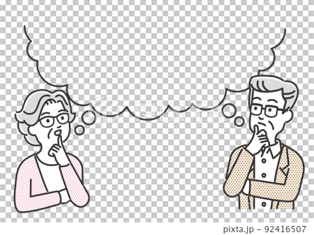 考えるシニア男女のイメージイラスト素材 92416507