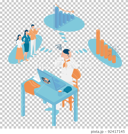 飲食店を経営し売上や施作を考える男性 92417145