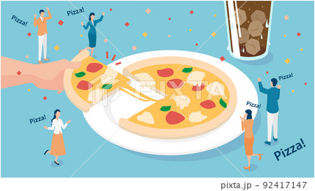 みんなが好きなピザパーティーのアイソメイラスト 92417147