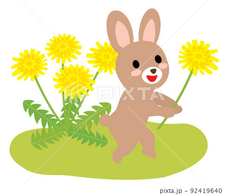 タンポポを持ったかわいいウサギ 92419640