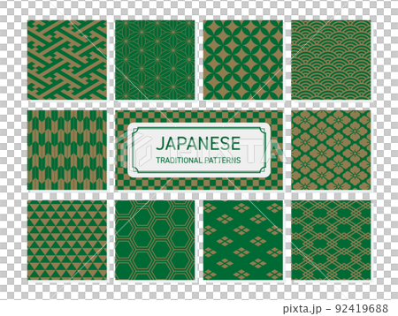 Japanese pattern set of green and gold 92419688
