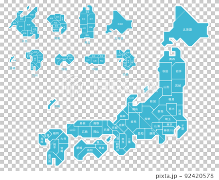 日本地図　都道府県　県名　シンプル　イラスト 92420578
